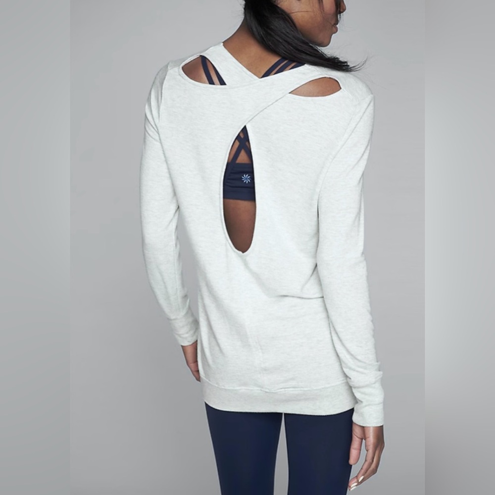 Athleta Coaster Go-To Sweatshirt Grey Open Keyhole Crossback Athleisure